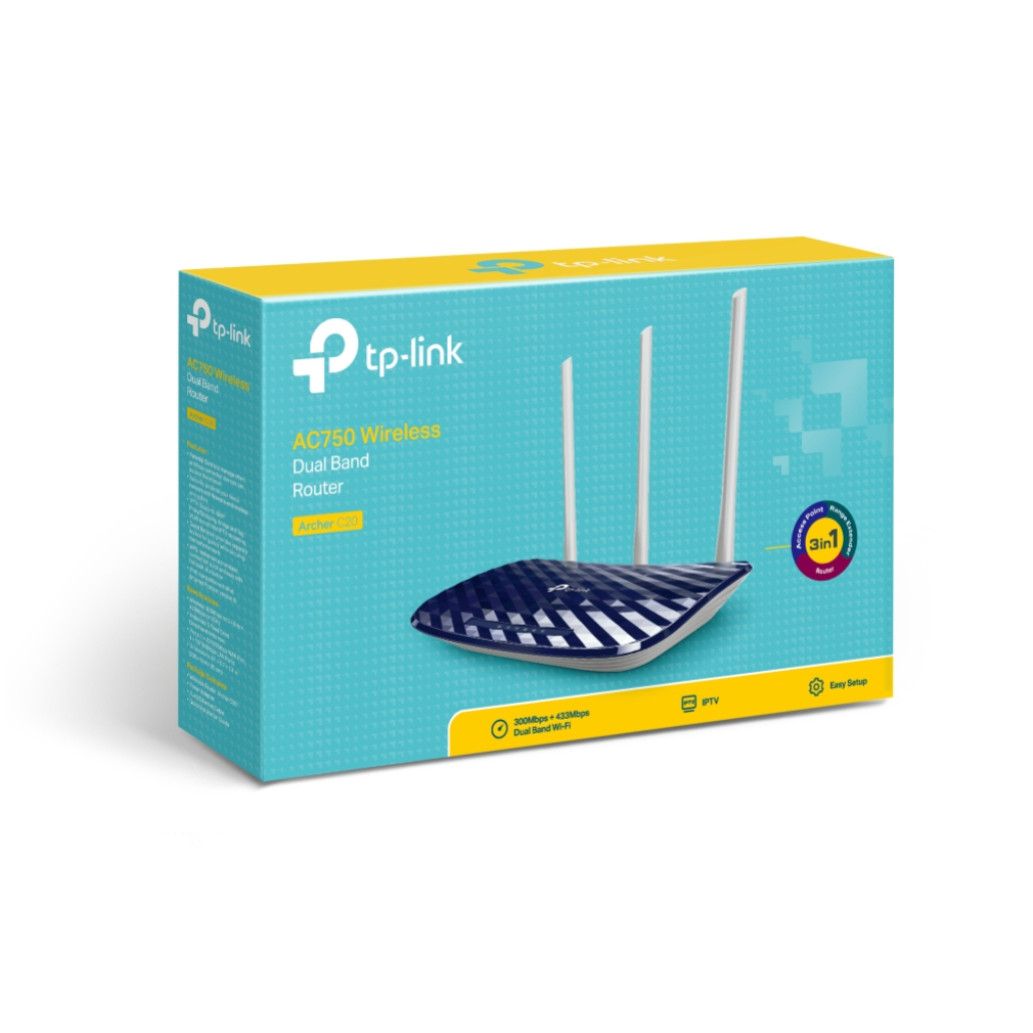 Usmerjevalnik brezžični TP-Link ARCHER C20 WiFi5 802.11ac AC750 733Mbit/s dualband 4xLAN 3x antena (ARCHER C20 V4) - slika 3