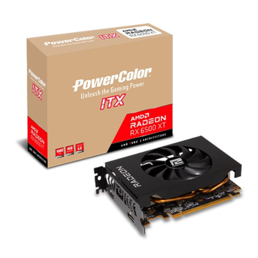 Grafična kartica AMD RX 6500XT PowerColor ITX - 4GB GDDR6 | 1xDisplayport 1.4a 1xHDMI 2.1a (AXRX 6500XT 4GBD6-DH)