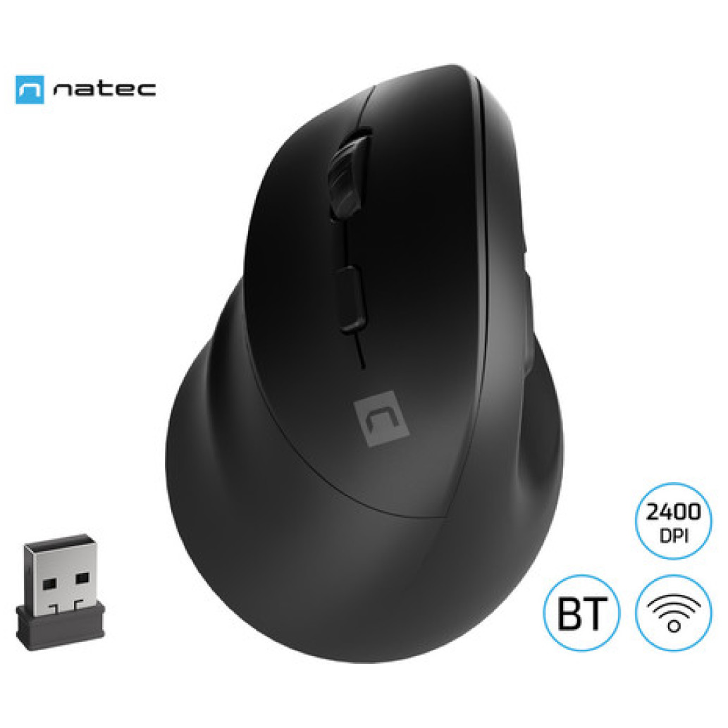 Miš Bluetooth NATEC vertikalna Crake 2 2400DPI za levičarje črna ()