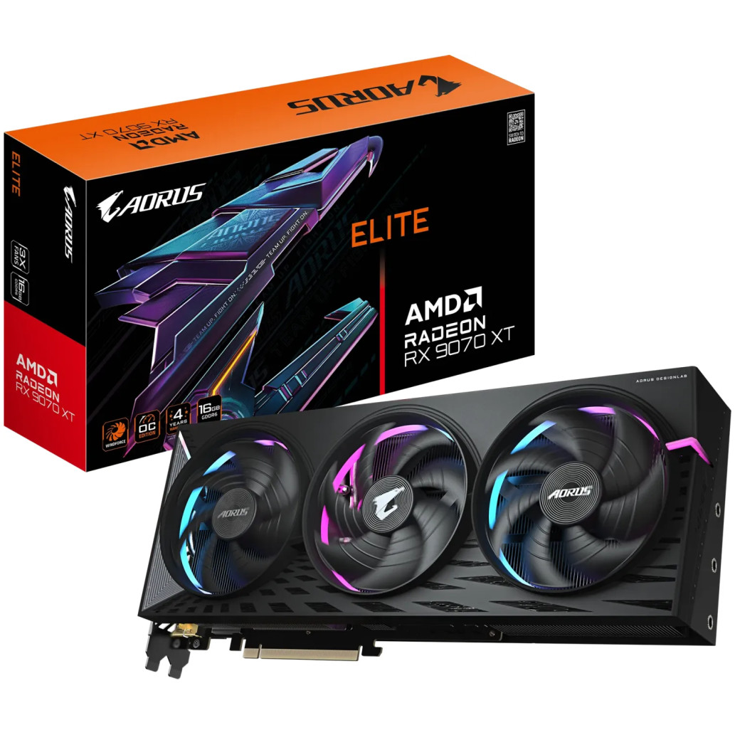 Grafična kartica AMD RX9070 XT GigaByte AORUS Elite - 16GB GDDR6 | 2xDisplayport 1.4a 2xHDMI 2.1 (GV-R9070XTAORUS E-16GD)