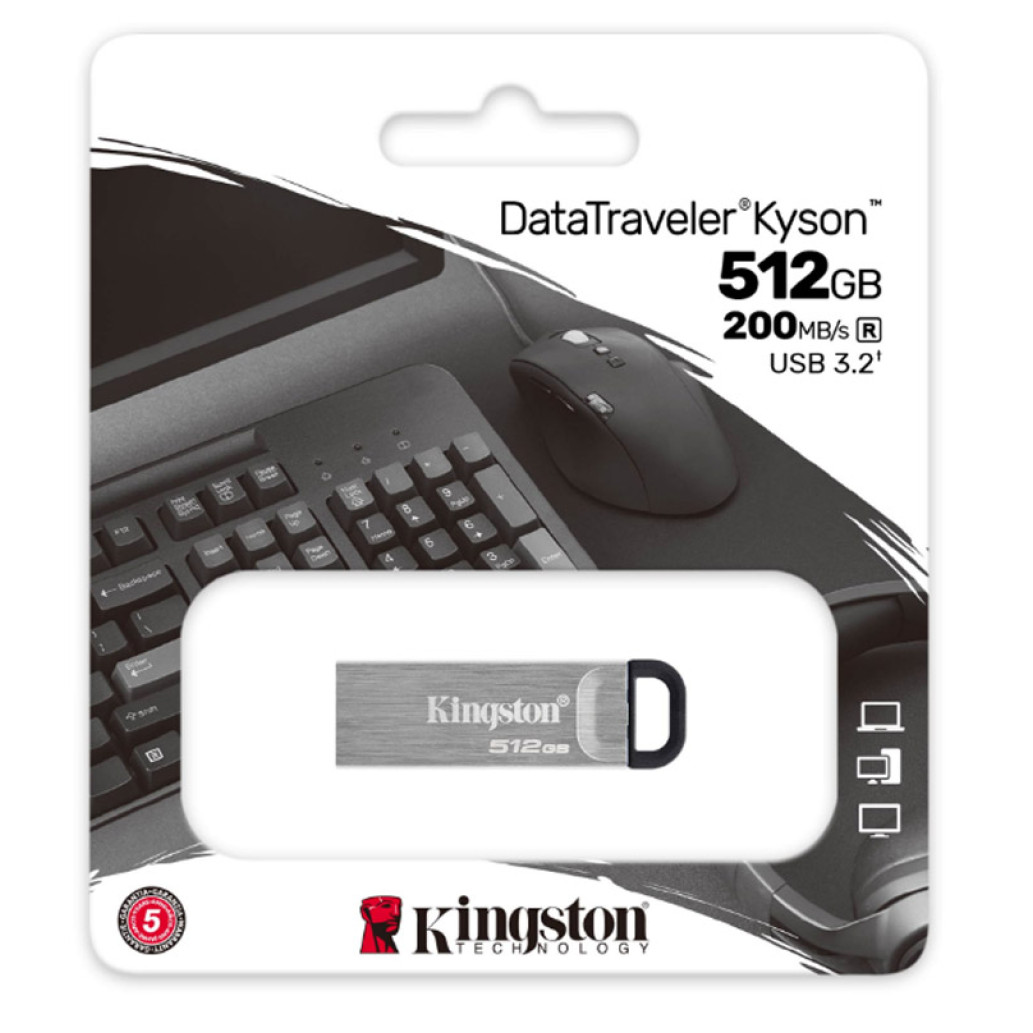 Spominski ključek 512GB USB3.2 Kingston Kyson DT 200MB/s 60MB/s kovinski brez pokrovčka srebrno-črn (DTKN/512GB) - slika 3