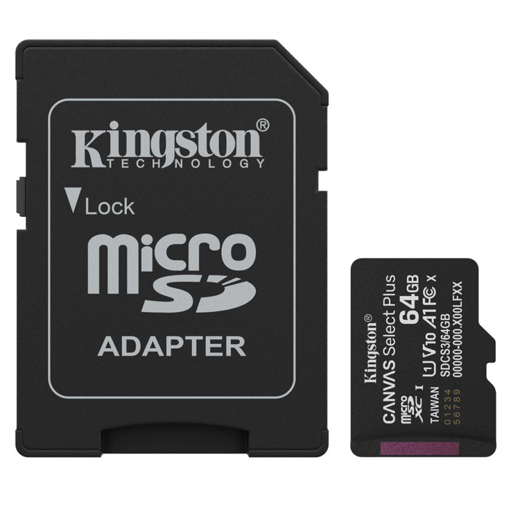 Spominska kartica microSDXC 64GB Kingston Canvas Select Plus Class10 100MB/s/U1 V10 UHS-I +adapter (SDCS3/64GB)