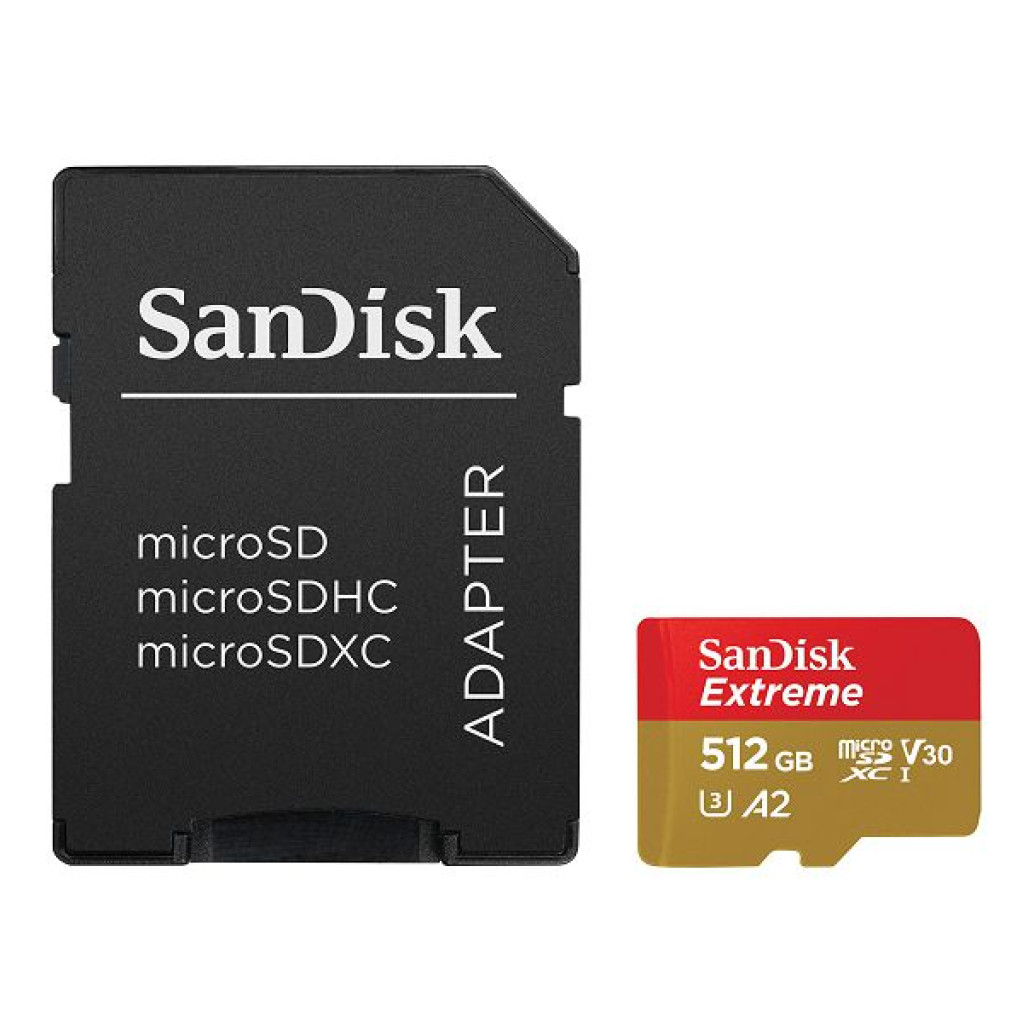 Spominska kartica microSDXC 512GB Sandisk Extreme 190MB/130MB/s U3 V30 UHS-I A2 +adapter (SDSQXAV-512G-GN6MA)