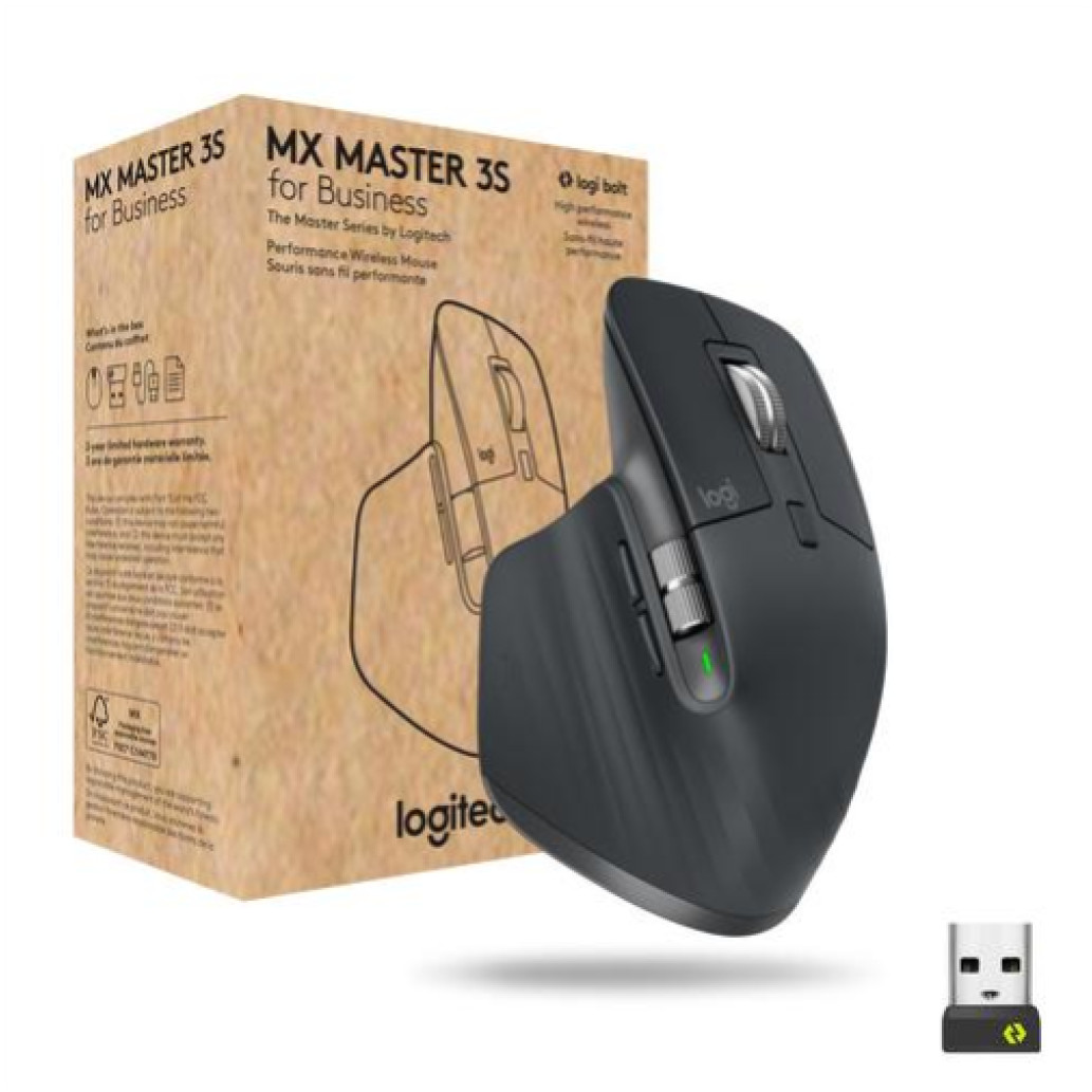 Miš brezžična + Bluetooth Logitech MX Master 3S Performance For Business 8000DPI Bolt reciever grafitna (910-006582)