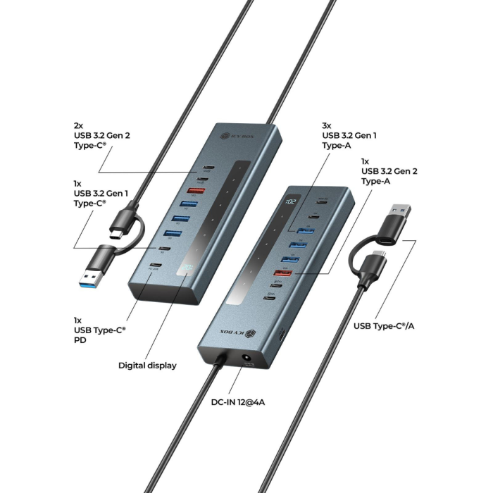 IcyBox IB-HUB1743-CPD 9-v-1 USB-C/A hub vmesnik z PD - slika 2