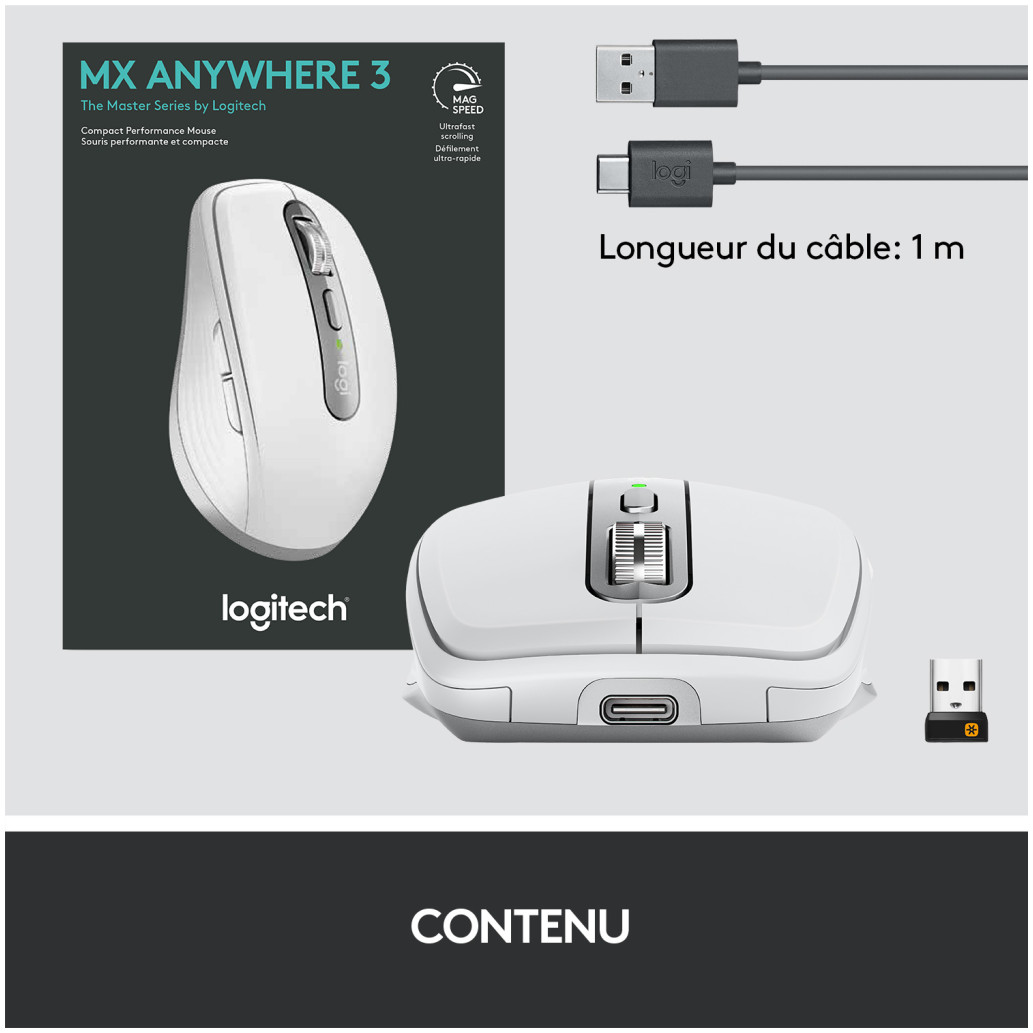 Miš brezžična + Bluetooth za notesnike Logitech MX Anywhere 3 Darkfield polnilna 4000DPI siva (910-005989) - slika 4