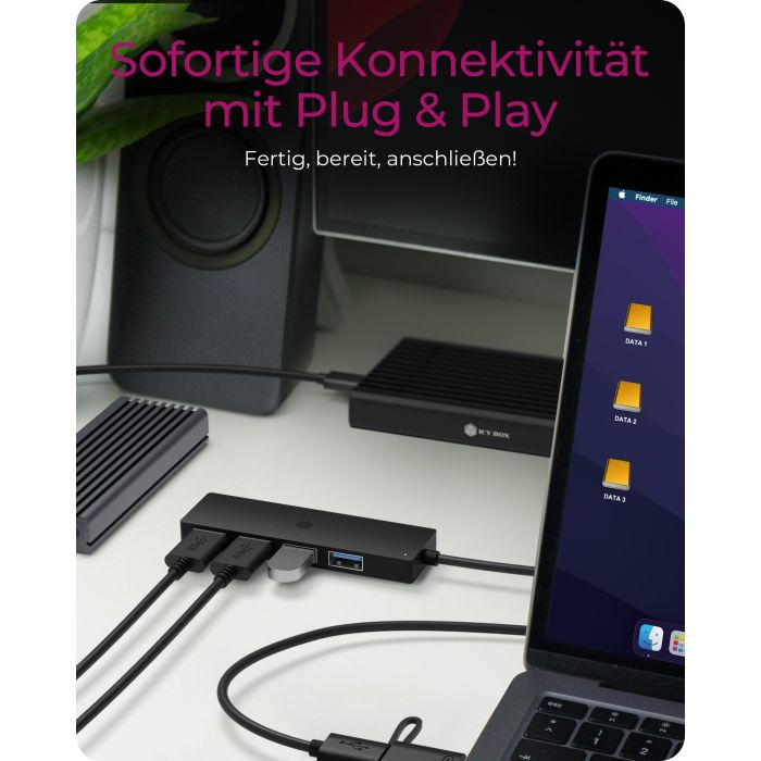 Icybox IB-HUB1424-C3 4-Port Hub s priključkom USB-C in USB-A 3.2 Gen 1 - slika 3