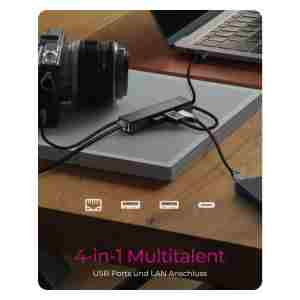 IcyBox IB-HUB1439-LAN 4 Port Hub z priključkom USB 3.2 Type-A ali Type-C