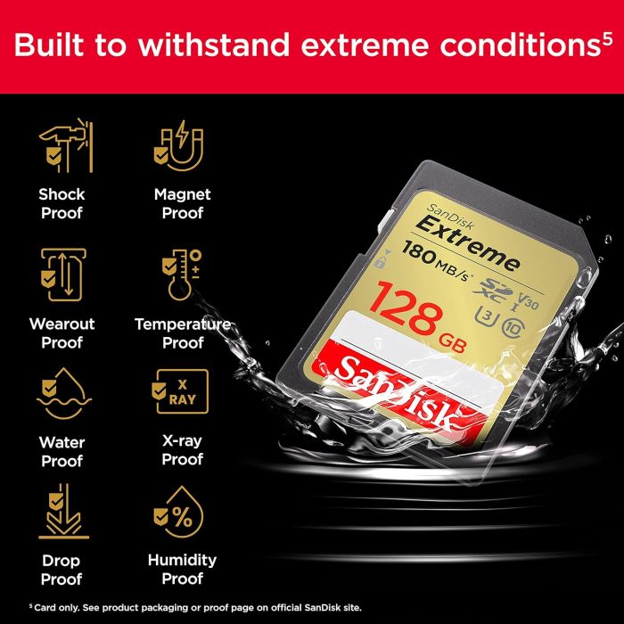 SanDisk Extreme PLUS 128GB SDHC Mspominska kartica 180MB/s in 90MB/s branje/pisanje, UHS-I, Class 10 - slika 6