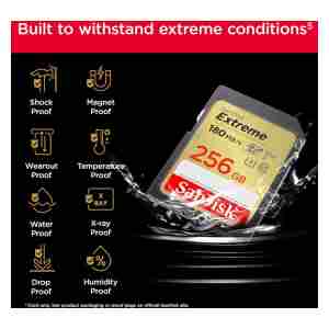 SanDisk Extreme PLUS 256GB SDHC Mspominska kartica 180MB/s in 130MB/s branje/pisanje, UHS-I, Class 1