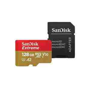 SanDisk Extreme microSDXC 128GB + SD Adapter 190MB/s & 90MB/s A2 C10 V30 UHS-I U3