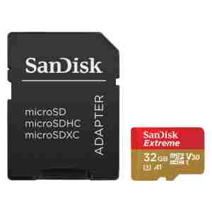 SanDisk Extreme microSDHC 32GB + SD Adapter for Action Sports Cameras - 100MB/s A1 C10 V30 UHS-I U3