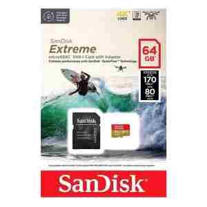 SanDisk Extreme microSDXC 64GB for Action Cams and Drones + SD Adapter 170MB/s & 80MB/s A2 C10 V30 U