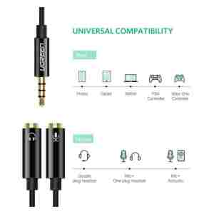 Ugreen adapter 3.5mm (M) na 2x 3.5mm (Ž - slušalke + mikrofon) - polybag