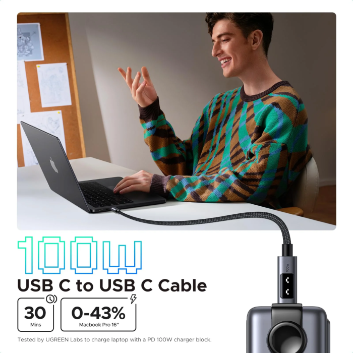 Ugreen Uno USB-C na USB-C polnilni kabel 100W, 3M - slika 6