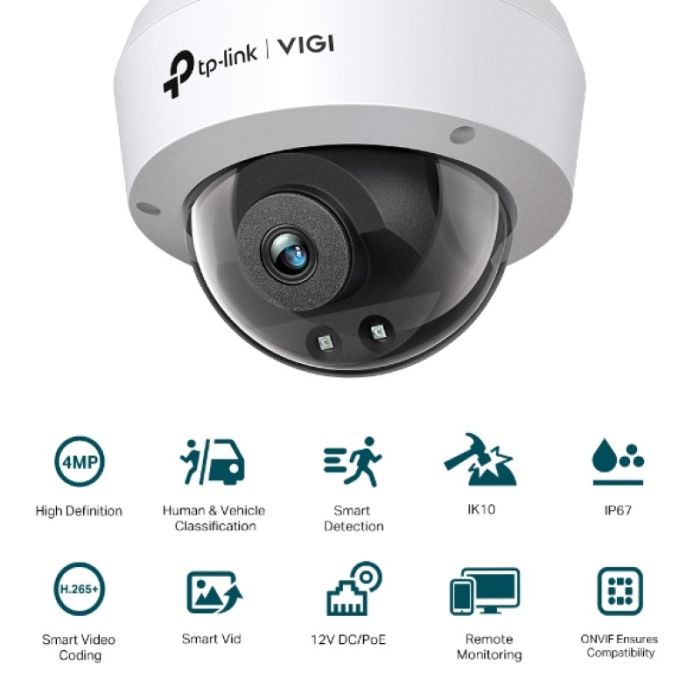 TP-LINK VIGI 4MP IR Dome mrežna kamera (do 2560 × 1440 H.265+ 30fps)