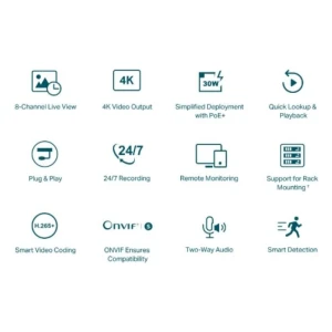 TP-LINK VIGI 8-kanalni omrežni video snemalnik PoE+