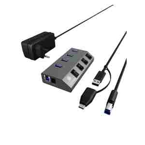 IcyBox IB-HUB1405 4-portni USB-A hub s stikali