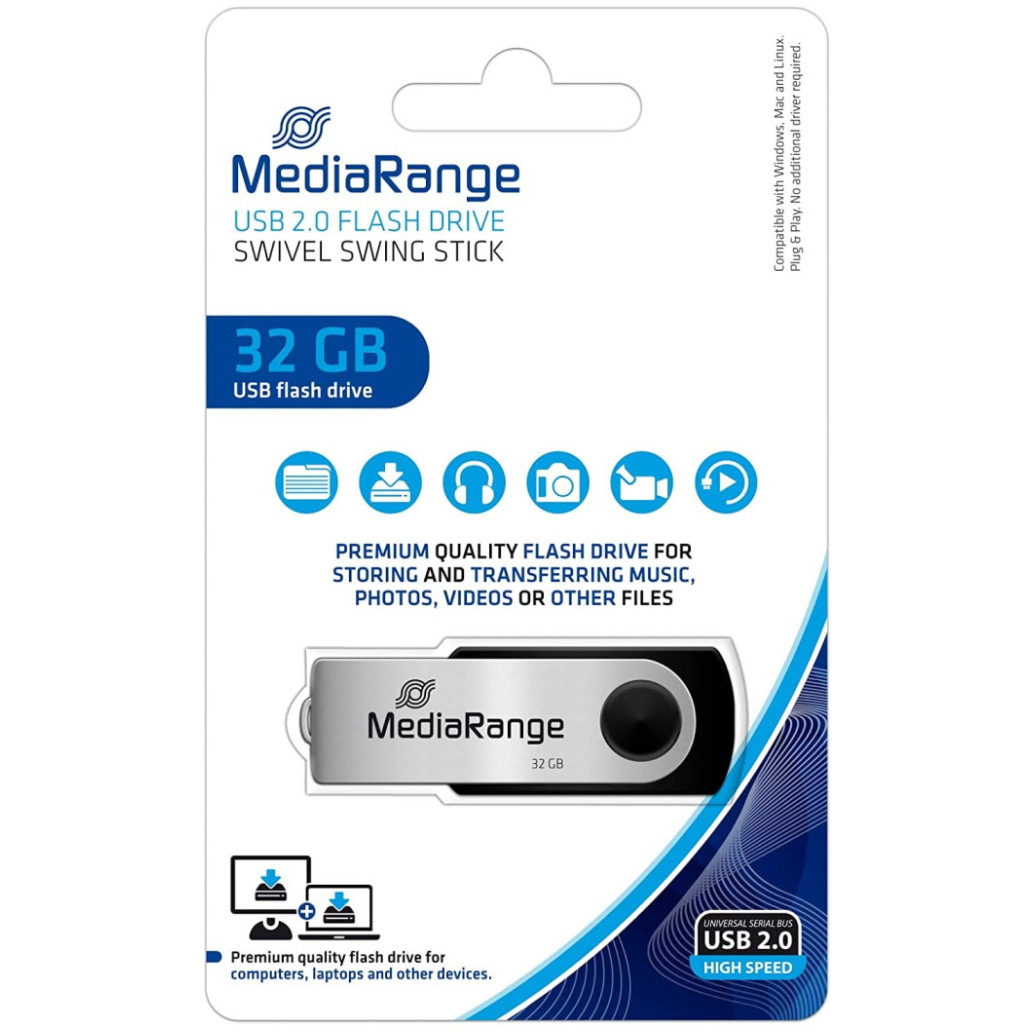 Spominski ključek 32GB USB2.0 MediaRange 15MB/s 5MB/s plastičen črn ()