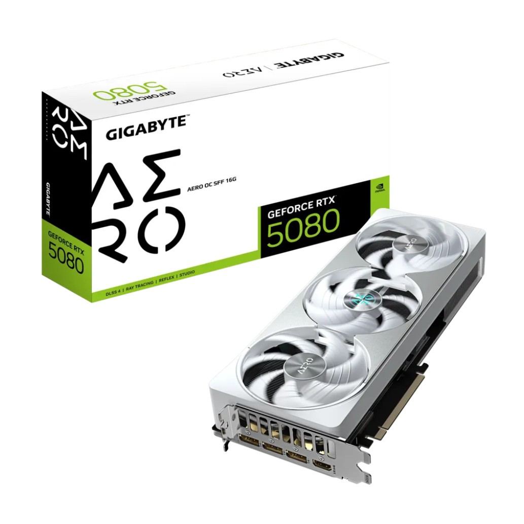 Grafična kartica nVidia RTX5080 GigaByte AERO OC SFF bela - 16GB GDDR7 (GV-N5080AERO OC-16GD)