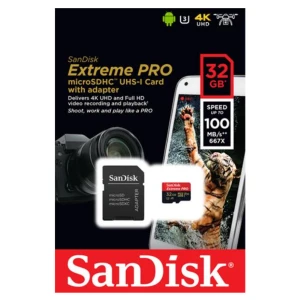 Spominska kartica microSDXC 32GB Sandisk Extreme Pro 100MB/s/90MB/s U3 V30 UHS-I +adapter (SDSQXCG-032G-GN6MA)