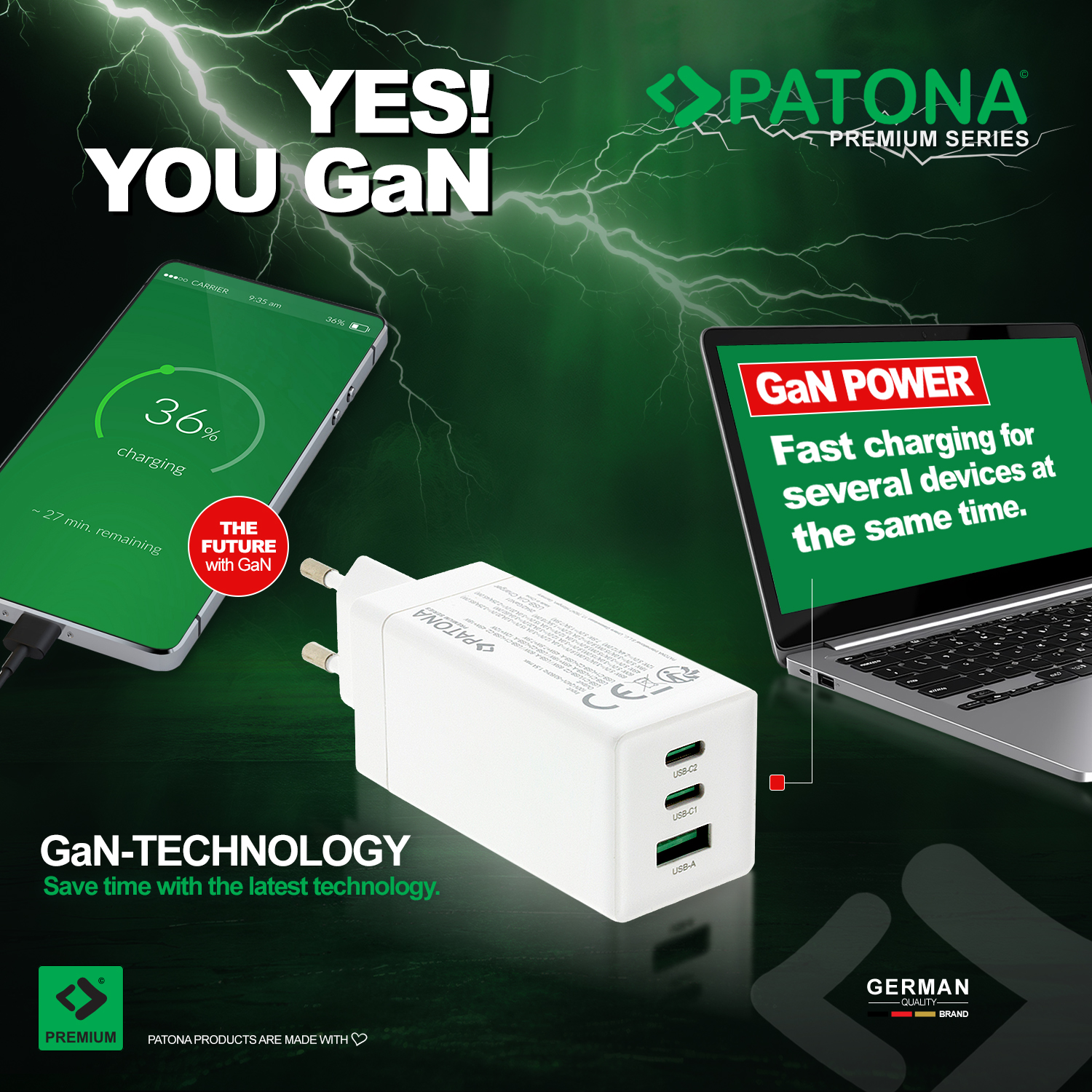 PATONA Premium GaN PD45W Adapter 1xUSB-C 1xUSB-A PD3.0 QC3.0 - slika 5