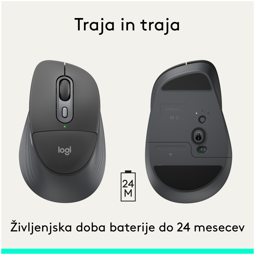 Miš brezžična + Bluetooth Logitech Signature Comfort Plus M850 L velikost grafitna (910-007715) - slika 2